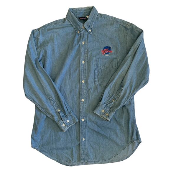 Planet Hollywood Prague Men's Size L Button Down Denim Jean VTG 1991 Shirt - Picture 5 of 16